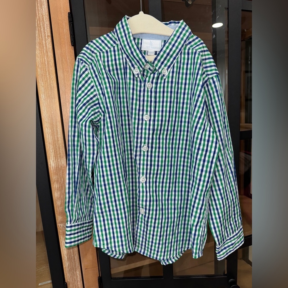 Little English gingham button down long sleeve shirt toddler boys kelly green